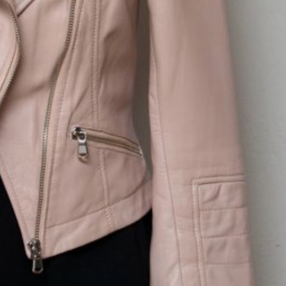 Pink Leather Balletcore Moto Jacket; Supple Leather🔥 great layer-waist defining! - Picture 5 of 13